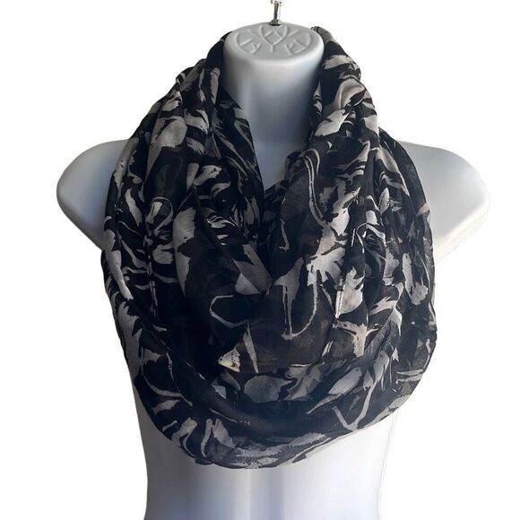 Target Black Gray Floral Sheer Lightweight Infinity Scarf - Picture 1 of 4